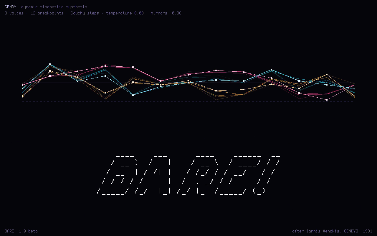 the GENDY splash: BARE! drawn by random walks