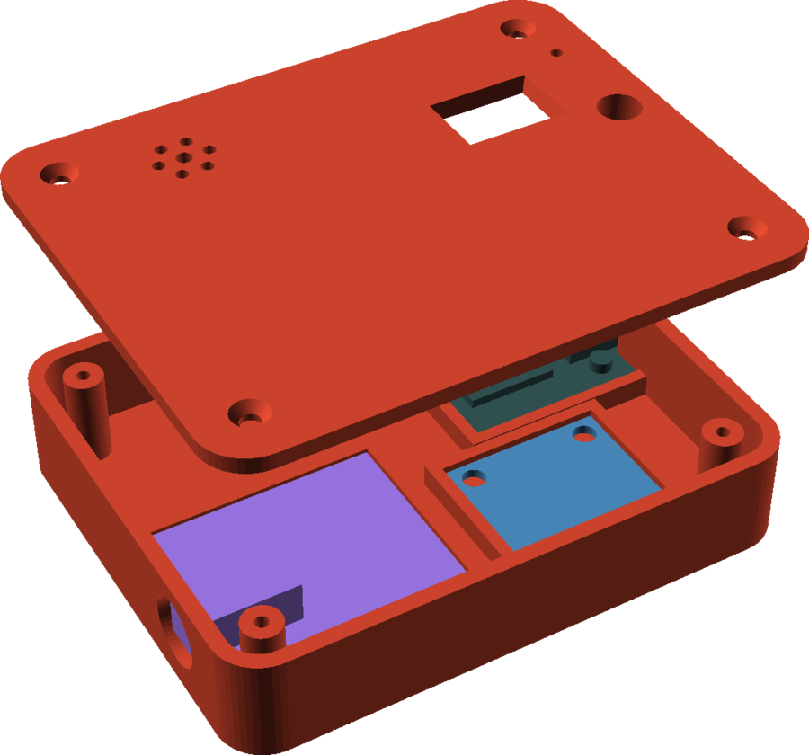The case with the lid lifted: DAC, tilt sensor and board in their cradles