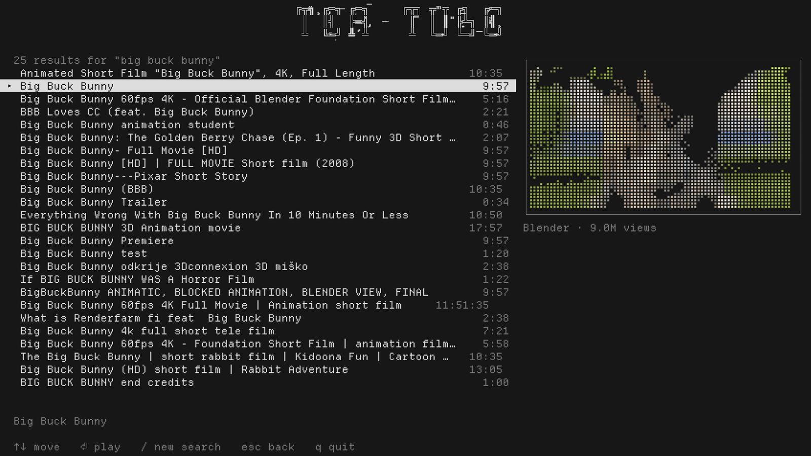 tea-tube search screen listing YouTube results