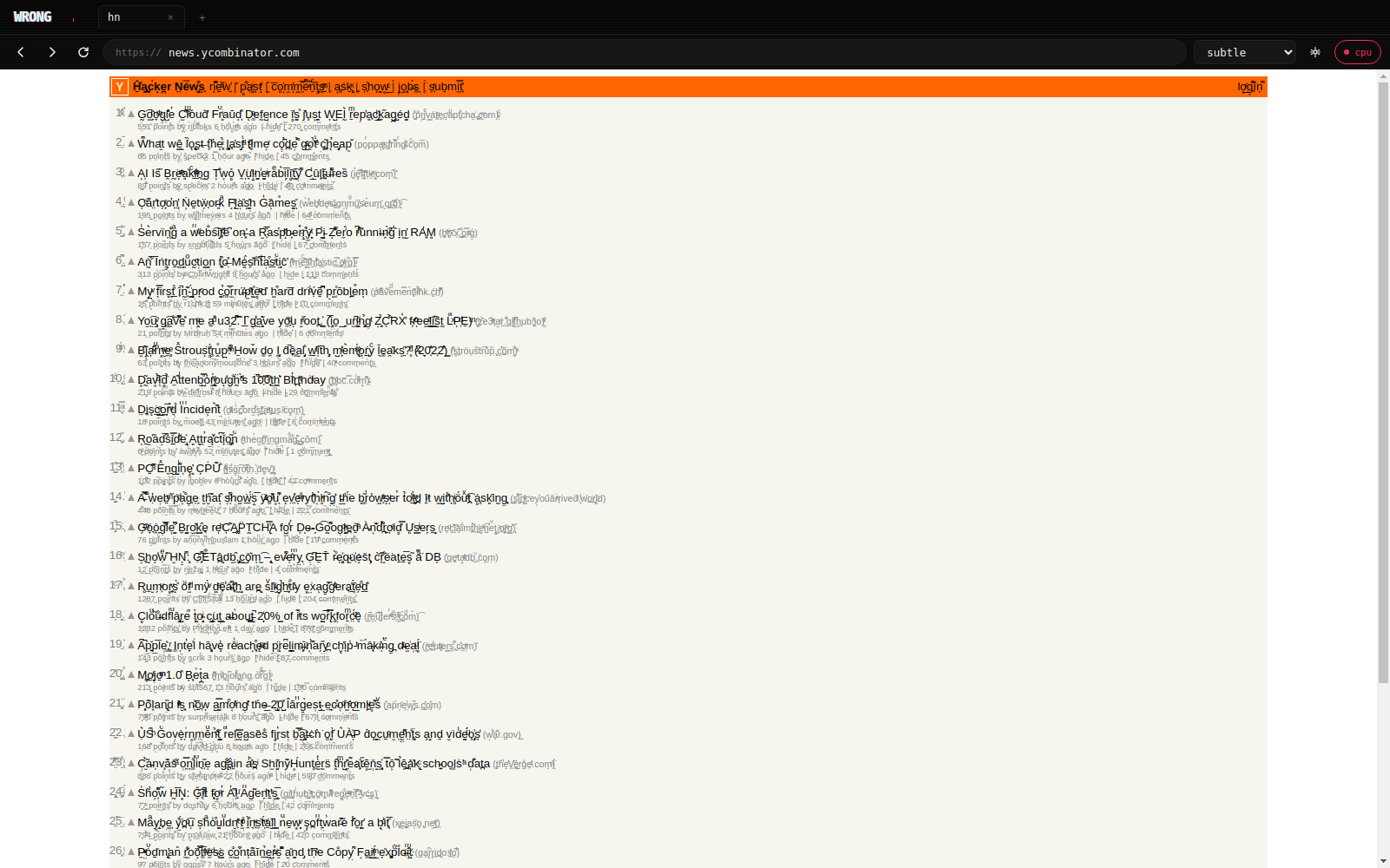 Hacker News with zalgo